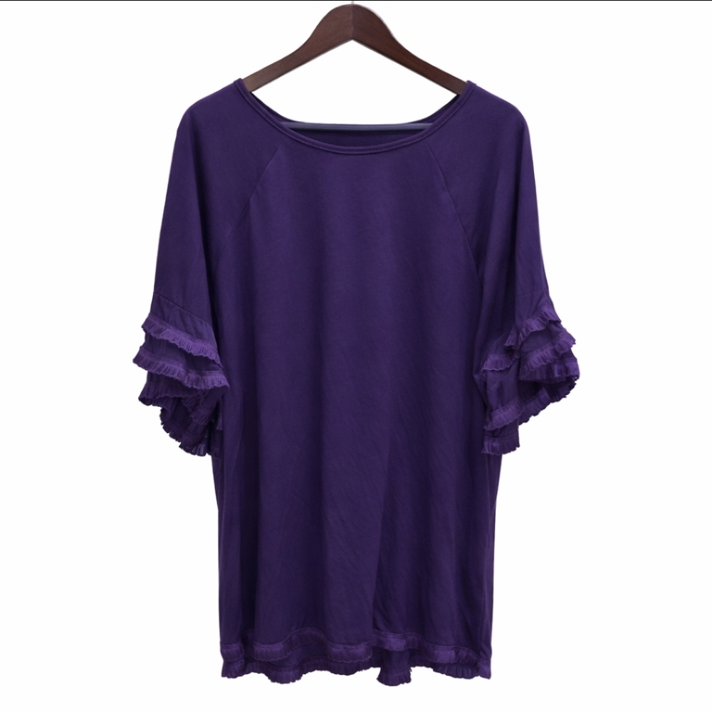 Women's Purple Ruffle Sleeve Tunic Top